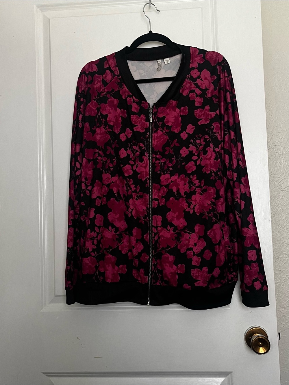 Ativa Black Bomber Jacket with Magenta Floral Pattern